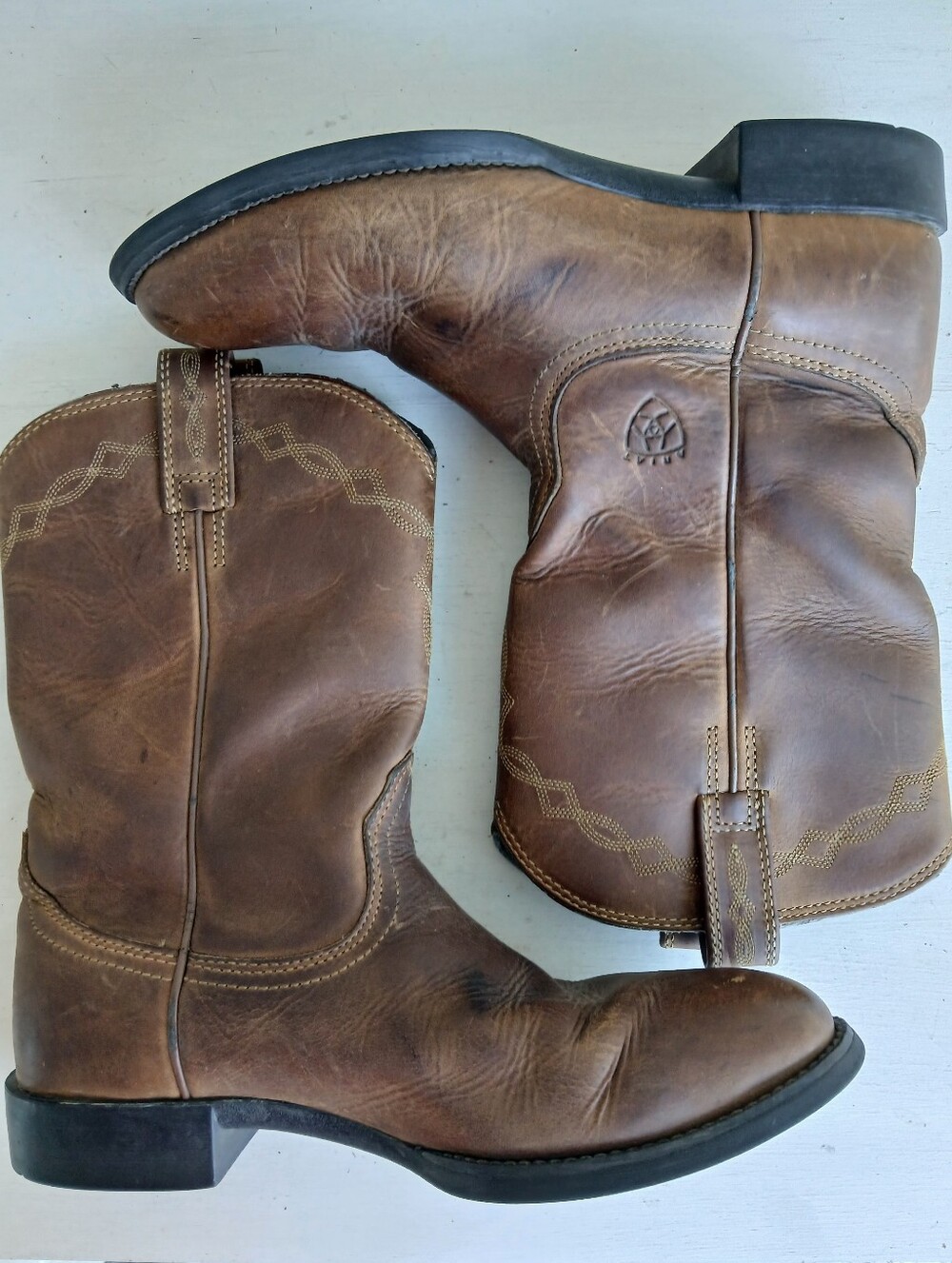 Ariat Heritage Roper Western Cowboy Boots Brown Leather Women US 8.5 Distressed